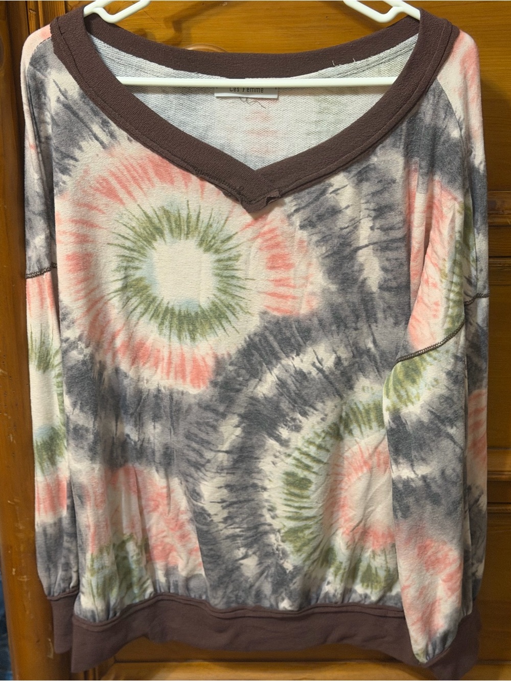 Boutique Tie-Dye V-Neck Pullover Top - Multicolor